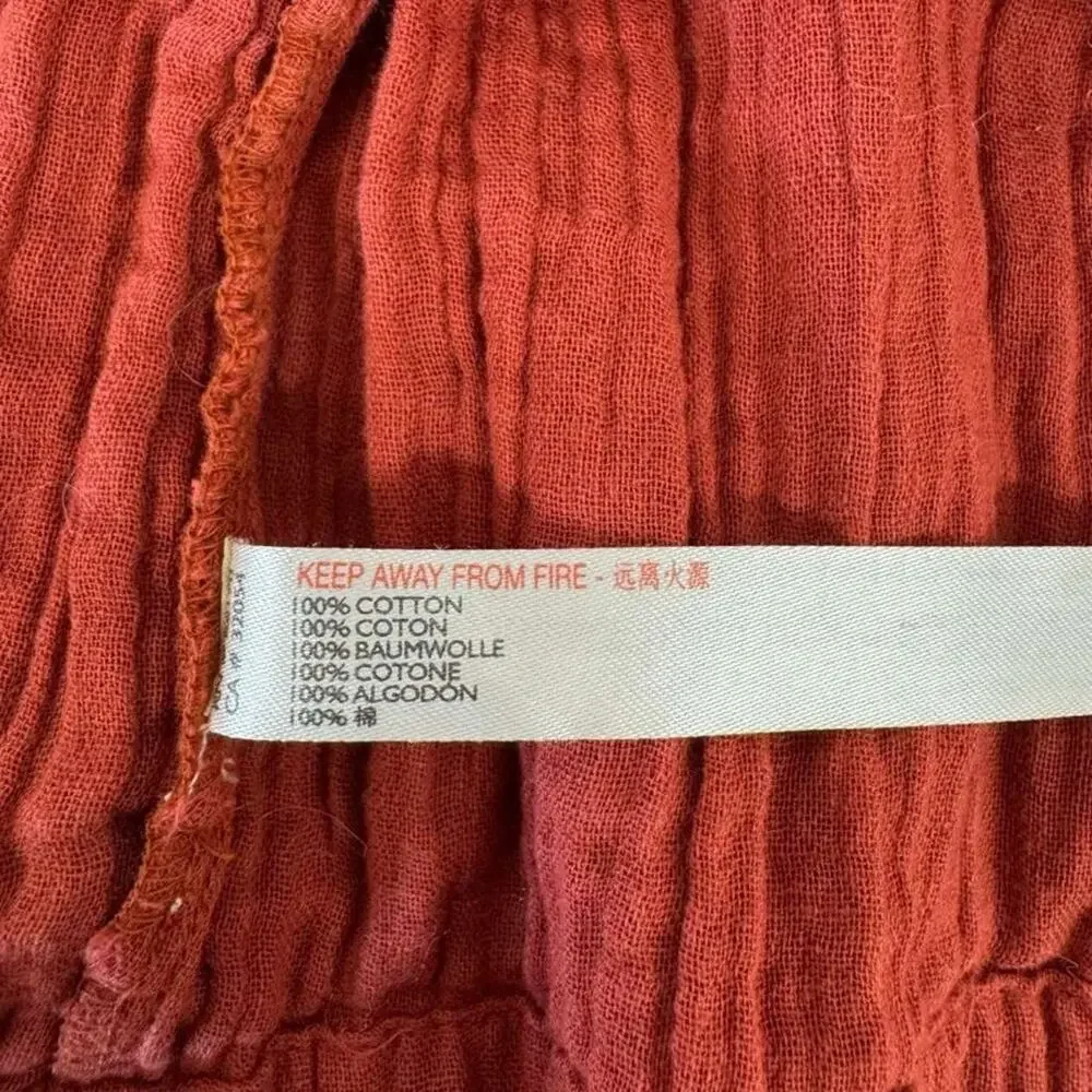Free People Mini Oversized 3/4 Sleeve Gauze Dress Dark Orange 100% Cotton sz XS